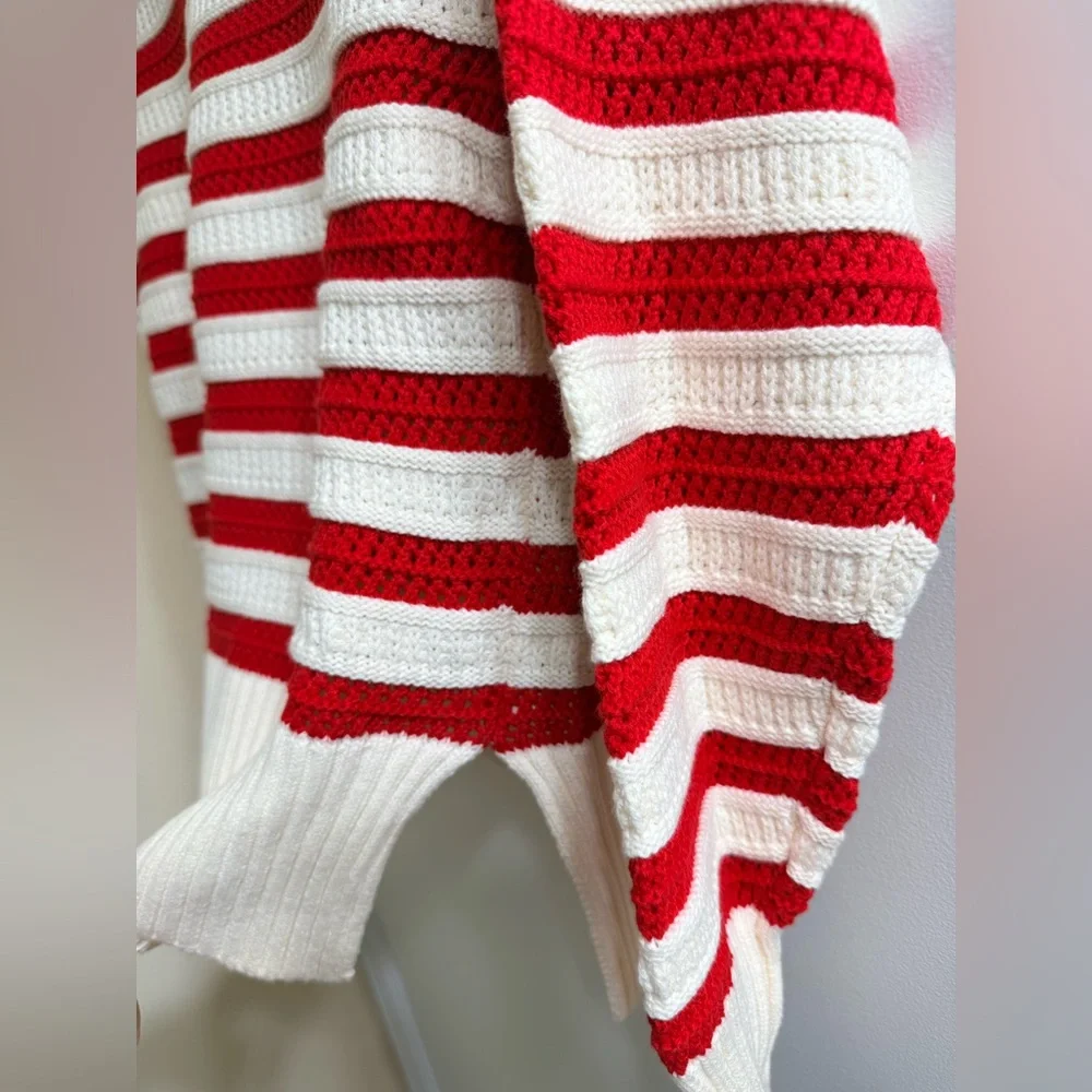 Chic Striped Red and Cream Women's Sweater - Picture 5 of 7